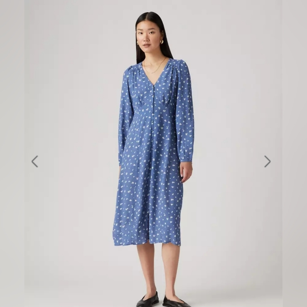 96. Levi’s | Sarina Long‑Sleeve Midi – Parasail Paisley Floral (Blue) – Small